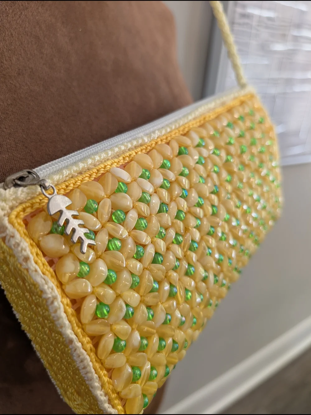 Handwoven Vintage Yellow Beaded Shoulder Bag